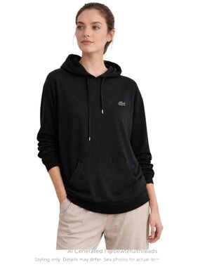 Minimalist Off Duty Black Hoodie Lightweight Cotton Relaxed M